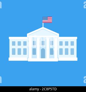 Weißes Haus in Washington DC, offizielle Residenz des Präsidenten der Vereinigten Staaten. Flache Vektor-Illustration, einfache Cartoon-Stil Clip Art. Stock Vektor