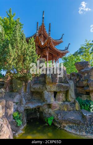 Kleiner aber schöner Chinagarten oder Chinesischer Garten, Stuttgarter Innenstadt, Bundesland Baden-Würtemberg, Süddeutschland, Mitteleuropa Stockfoto