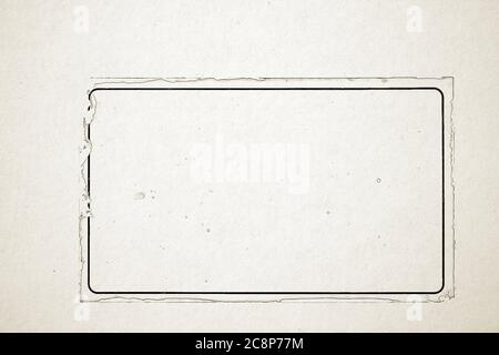 Retro-Rahmen Cartoon von schwarzen Umriss, Einzel, leer, isoliert auf weißem Farbe rauhen Papier Hintergrund, Textur, Kopierer Raum. Karte, Bild, Fototaplat Stockfoto
