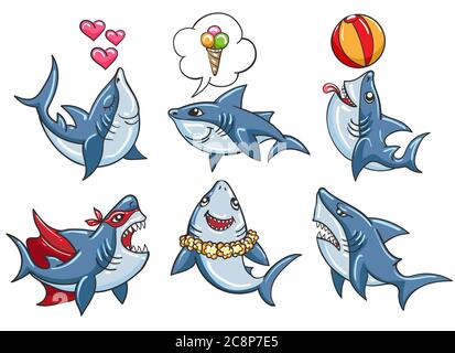 Cartoon Haifisch-Set Stock Vektor