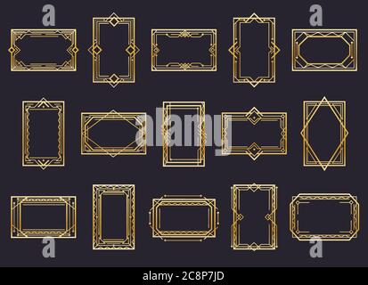 Goldene Art Deco Linienrahmen Stock Vektor