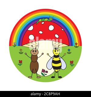 Hintergrund von lustigen Cartoon Insekten. Illustration für Kinder. Stockfoto