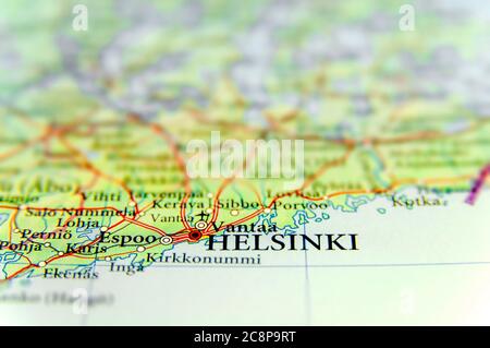 Geografische Karte des europäischen Landes Finnland mit der Hauptstadt Helsinki Stockfoto