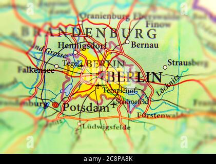 Geographische Karte des europäischen Landes Deutschland mit Berlin Stadt Stockfoto