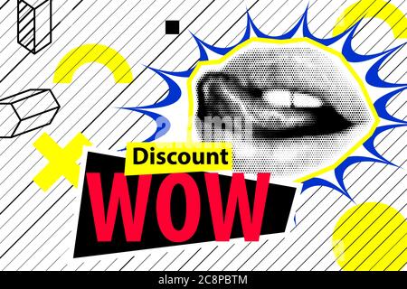 Banner zum Verkauf moderne Hipster Pop Art offenen Mund Stock Vektor