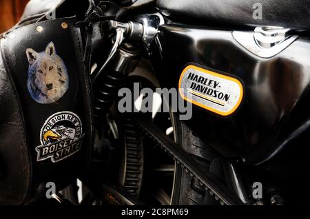 TURIN, ITALIEN - 26. FEBRUAR 2017: Detail eines Harley Davidson Motorrades in Turin (Italien) am 26. februar 2017 Stockfoto