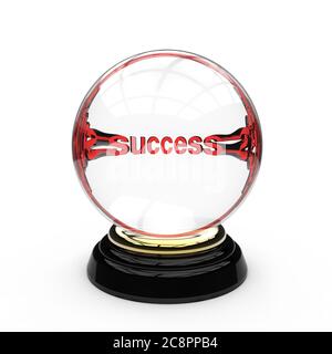 Glaskristall mit einem rot gefärbten Wort Erfolg in der Mitte montiert auf einem goldenen Ring und schwarzer Basis auf weißem Hintergrund