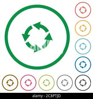 Satz von um die linke Farbe drehende runde, flache Symbole auf weißem Hintergrund Stock Vektor
