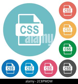 Symbol für flaches CSS-Dateiformat auf rundem Hintergrund. Stock Vektor