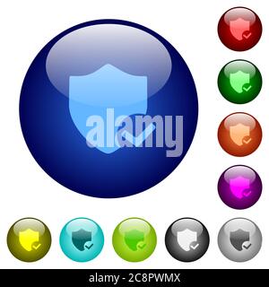 Satz von Farbschutz ok Glas Web-Tasten. Stock Vektor