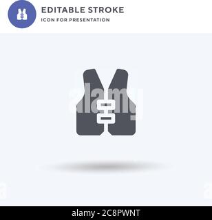 Rettungsweste Symbolvektor, gefülltes flaches Schild, solides Piktogramm isoliert auf weiß, Logo-Illustration. Symbol für Rettungsweste zur Präsentation. Stock Vektor