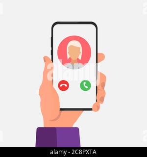 Männlich Hand Halten Handy Mit Eingehenden Anruf, Weißer Hintergrund, Vektor Stock Vektor