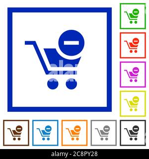 Satz von Farbe Quadrat gerahmt Entfernen Sie aus dem Warenkorb flache Symbole Stock Vektor