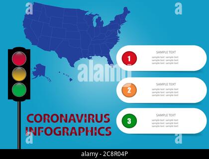 Coronavirus Infografiken der Vereinigten Staaten von Amerika bereit für Ihren Text Stock Vektor