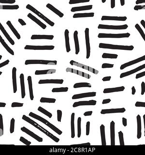 Vektor abstrakt geometrische unregelmäßige Farbe Strich Pinsel Muster in schwarz und weiß. Modernes Grunge-Design. Lebendige, handgezeichnete, in Bewegung, moderne Pinselgestaltung auf weißem Hintergrund. Oberflächenmuster. Stock Vektor