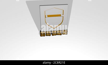 3D-Darstellung von ZAHN mit Symbol an der Wand und Text angeordnet durch metallische kubische Buchstaben auf einem Spiegelboden für Konzept Bedeutung und Diashow-Präsentation. Zahn und Illustration Stockfoto