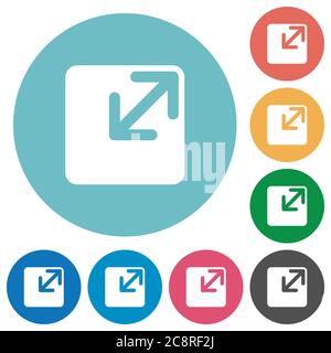 Symbol für flaches Fenster mit Größenänderung auf rundem Farbhintergrund. Stock Vektor