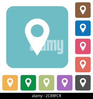 Flache Positionstiftsymbole auf abgerundeten quadratischen Hintergrundfarben. Stock Vektor