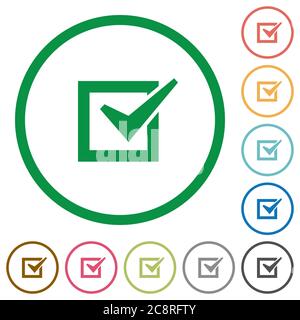Satz von Kontrollkästchen Farbe rund umrissene flache Symbole auf weißem Hintergrund Stock Vektor