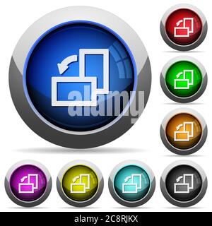 Set von runden glänzenden Knöpfen für das Drehen des Elements nach links. Angeordnete Ebenenstruktur. Stock Vektor