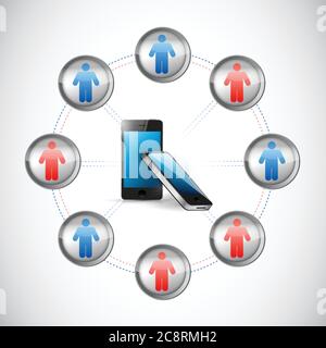 Illustration für die Kommunikation zwischen dem Netzwerk und dem Telefon auf weißem Hintergrund Stock Vektor