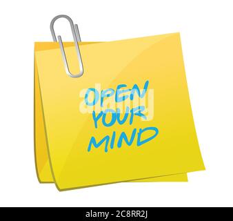 Öffnen Sie Ihr Mind Post-Message-Illustration-Design auf einem weißen Hintergrund Stock Vektor