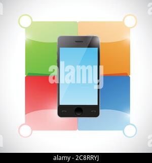 Telefon und Farbblöcke bereit für die Anpassung Illustration Design über weiß Stock Vektor