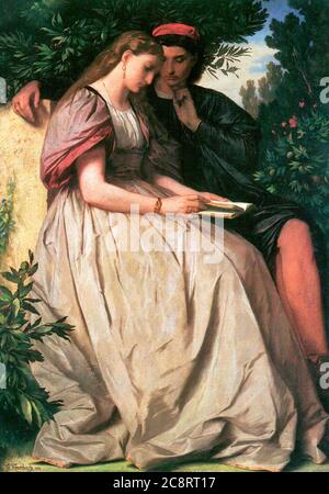 Paolo und Francesca - die jungen Liebenden entdecken ihre gegenseitige Liebe beim Lesen des Romans von Lancelot, dessen Tragödie sie sich bewusst werden - Anselm Feuerbach, 1864 Stockfoto