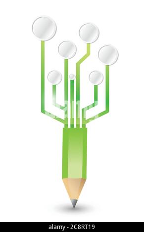 Bleistift mit einem Schaltnetzwerkabbildung Design über weiß verbunden Stock Vektor
