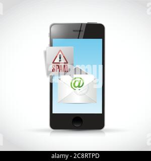 Telefon und Spam-E-Mail. Illustration Design auf weißem Hintergrund Stock Vektor