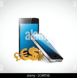 Telefon und Währungssymbole Illustration Design auf einem weißen Hintergrund Stock Vektor