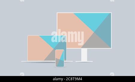 Set Computer-Monitor Laptop und Smartphone mit farbigen Bildschirmen realistische Mockup Gadgets und Geräte Konzept horizontale Vektor-Illustration Stock Vektor
