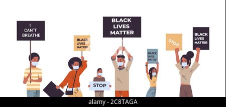 Mix Rennen Demonstranten mit schwarzen Leben Angelegenheit Banner protestieren gegen Rassendiskriminierung soziale Probleme des Rassismus horizontalen Porträt Vektor Illustration Stock Vektor