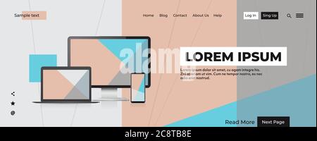 Set Computer Monitor Laptop und Smartphone mit farbigen Bildschirmen realistische Mockup Gadgets und Geräte Konzept horizontale Kopie Raum Vektor Illustration Stock Vektor