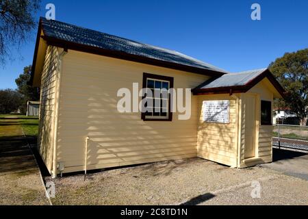 Glenrower, Victoria. Das Glenrowan Station Gebäude, wo der Buschranger und Outlaw Ned Kelly, durch Schüsse verletzt, behandelt wurde. Stockfoto