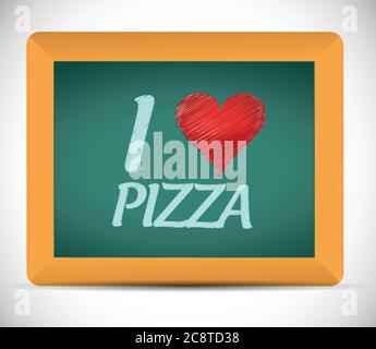 Ich liebe Pizza geschrieben auf einer Tafel. Illustration Design auf einem weißen Hintergrund Stock Vektor
