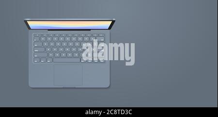 Moderner Laptop mit Tastatur und farbigen Bildschirm realistische Mockup Gadgets und Geräte Konzept horizontale Vektor-Illustration Stock Vektor