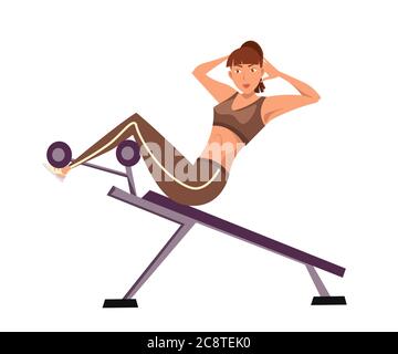 Sportlerin macht Sit Ups flache Vektor-Illustration Stock Vektor