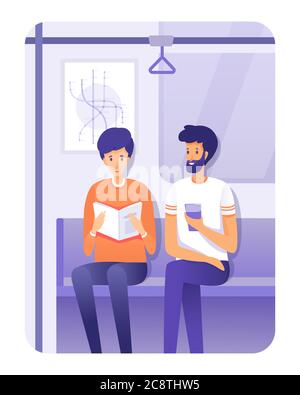 Menschen in U-Bahn-Wohnung Illustration Stock Vektor