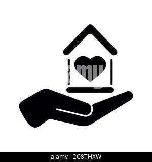 Haus mit Herz in der Hand schwarz Farbe Vektor-Symbol auf weißem Hintergrund isoliert. Stock Vektor
