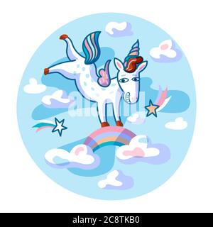 Einhorn springen flache Vektor-Illustration Stock Vektor