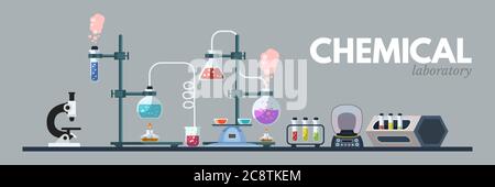 Abbildung des flachen Vektors für chemische Laborgeräte Stock Vektor