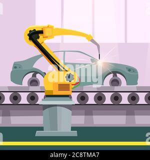 Auto-Produktion Prozess flache Vektor-Illustration Stock Vektor
