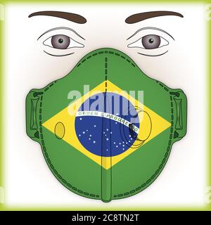 Antivirale Maske für den Virenschutz mit Brasilien-Flagge, Vektorgrafik Stock Vektor