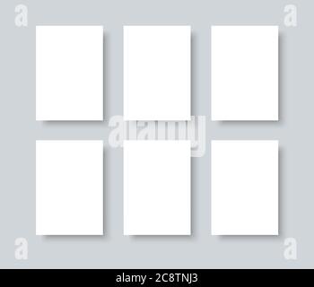 Set von Stücken leere A4 Blatt weißes Papier mit Schatten für Ihr Design. Realistisches Vektorpapier-Modell Stock Vektor
