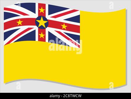 Vektorgrafik: Winkende Flagge von Niue. Abbildung der winkenden Niuean-Flagge. Niue-Landesflagge wavin im Wind ist ein Symbol für Freiheit und Unabhängigkeit. Stock Vektor