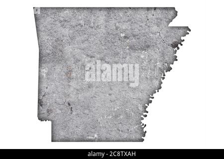 Karte von Arkansas auf verwittertem Beton Stockfoto