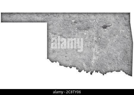Karte von Oklahoma auf verwittertem Beton Stockfoto
