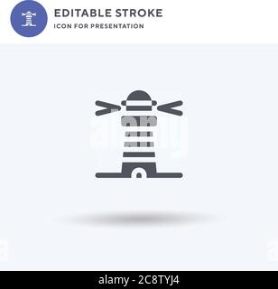 Leuchtturm-Symbolvektor, gefülltes flaches Schild, solides Piktogramm isoliert auf Weiß, Logo-Illustration. Leuchtturmsymbol für Präsentation. Stock Vektor