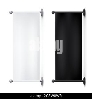 Schwarz-weiße Textilbanner für Werbung, Website, Flyer. Leere Vorlage. Vektorgrafik Stock Vektor